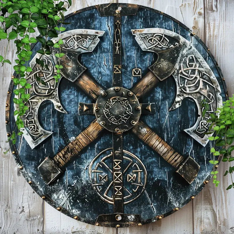 2D Flat Viking Axe Metal Sign