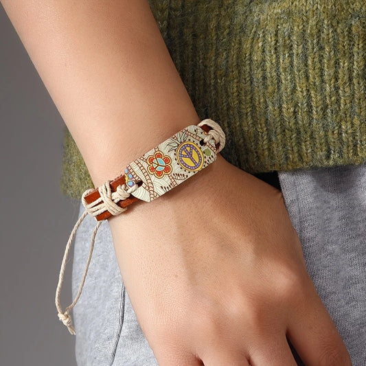 Leather Peace Sign Bracelet