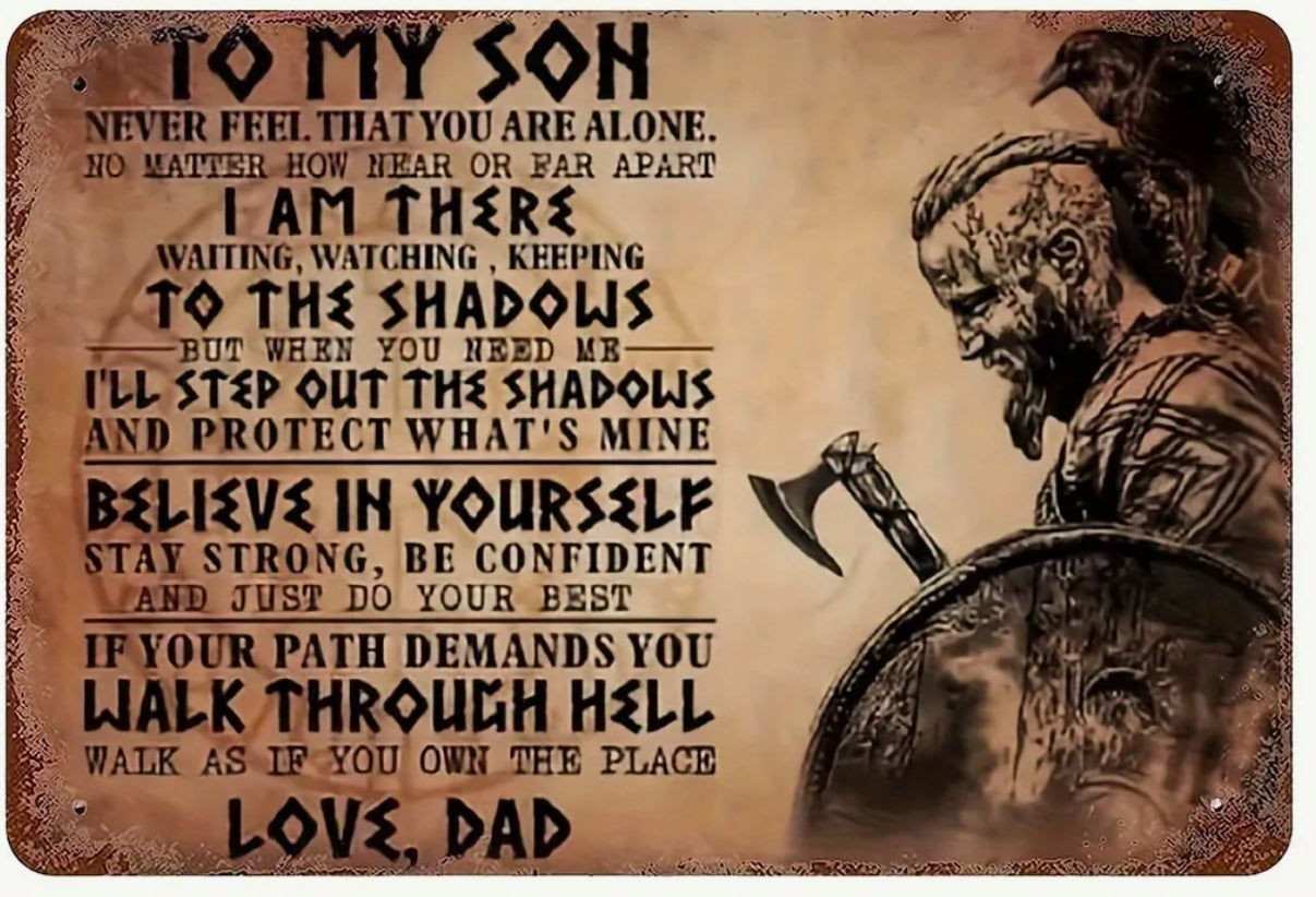 Viking metal sign to son