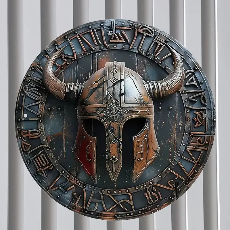 Rustic Viking Horned Helmet Wooden Decorative Plaque