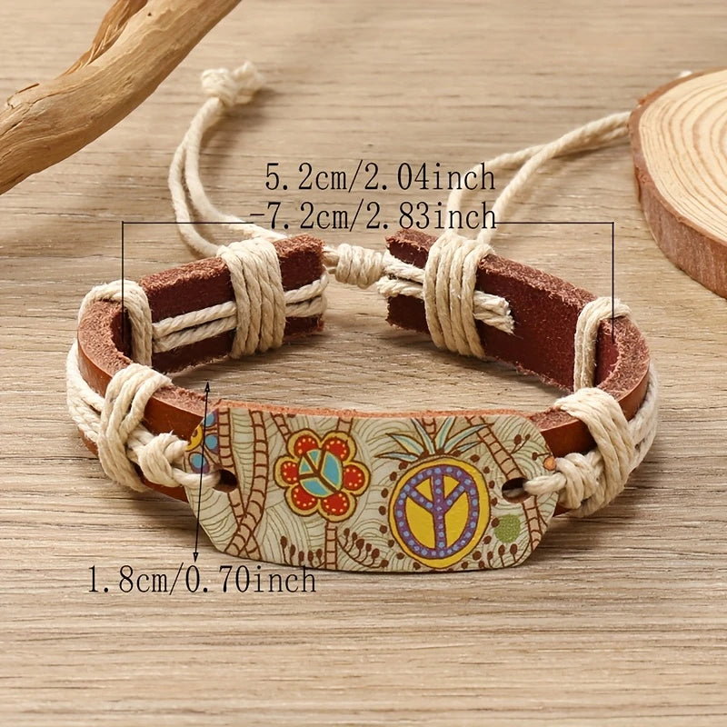 Leather Peace Sign Bracelet