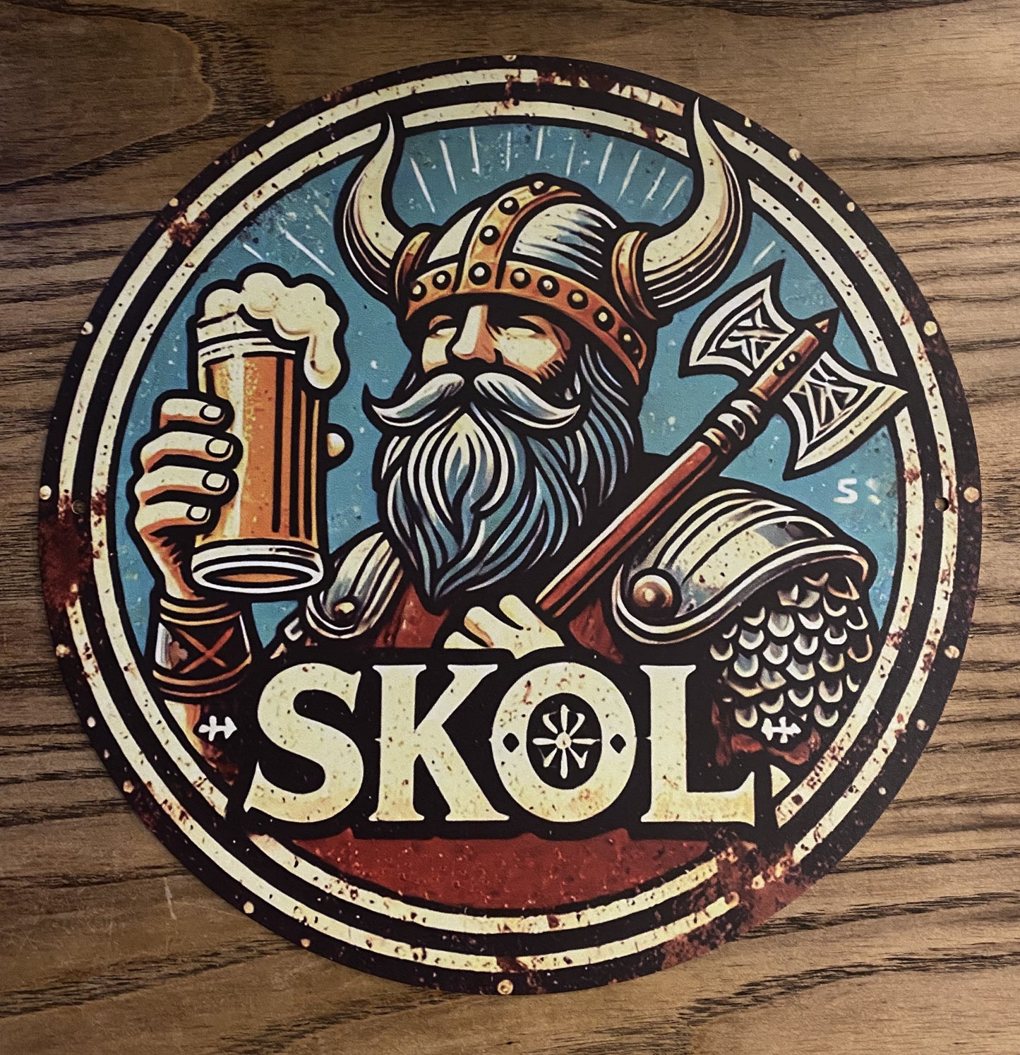 Rustic Viking Skol Metal Sign